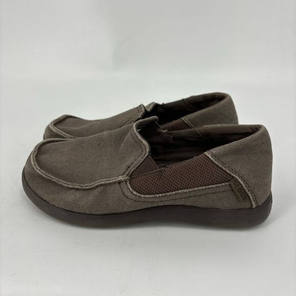 Crocs Santa Cruz Slip On Loafer Sandals Brown Canvas Unisex Kids Junior Size 2 - Picture 3 of 8